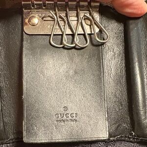 Gucci Black and Gray Monogram key holder with Silver Plate